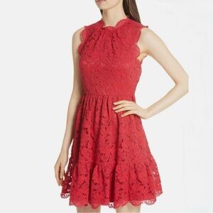 Kate Spade Red Lace Fit & Flare Dress Poppy Field Size 16 EUC